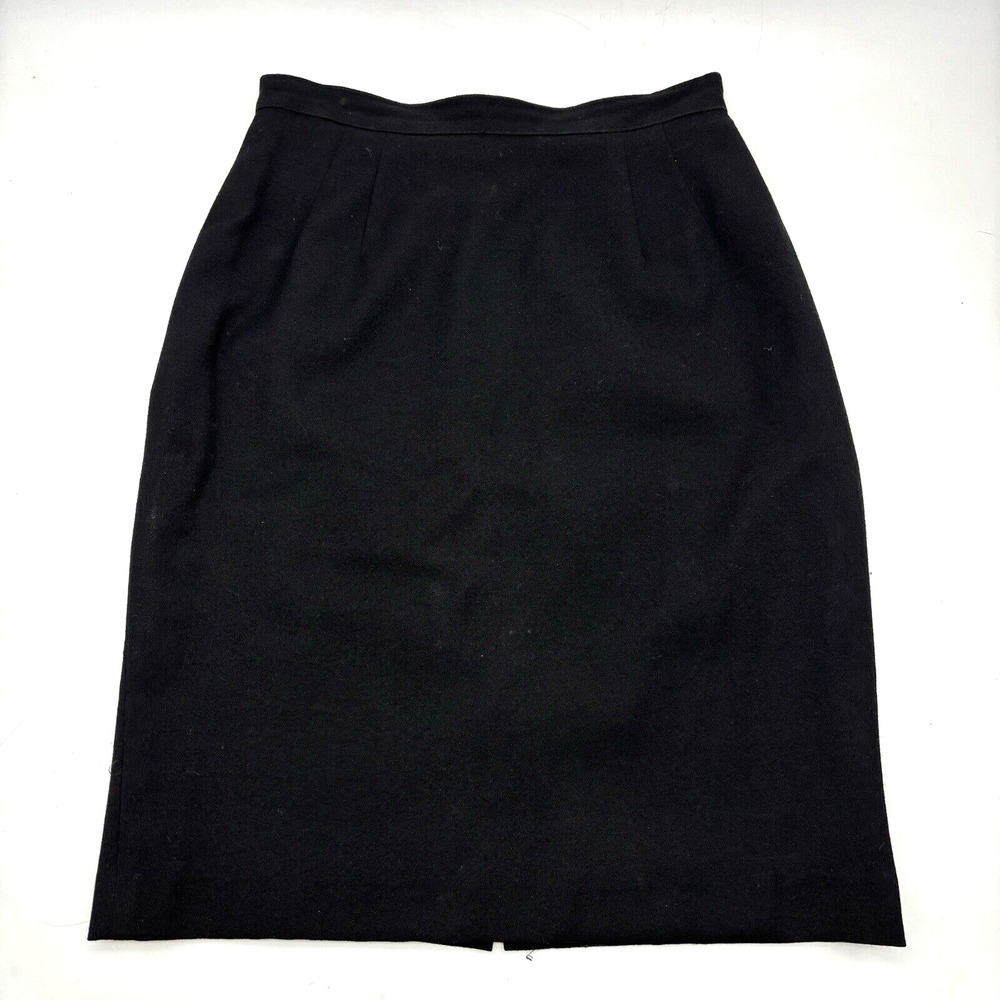 Vintage 90s Georgiou Studio Black 100% Wool Knee Length Pencil Skirt 8/S 25x22"